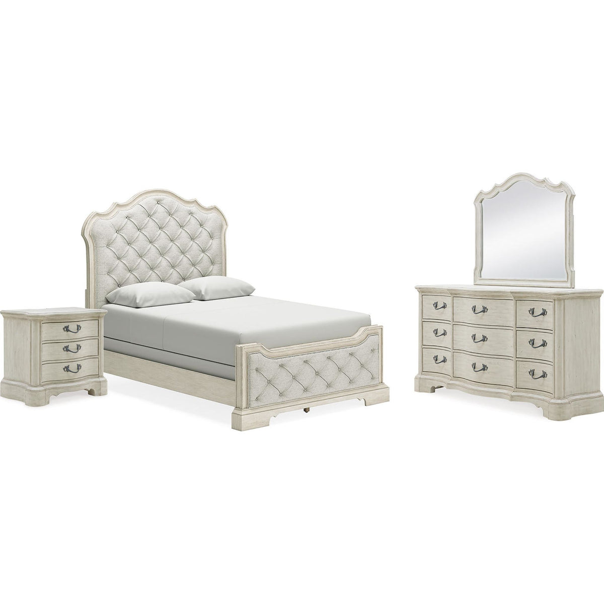 Arlendyne 6 Piece Queen Panel Bedroom - Antique White | the-bed-shoppe